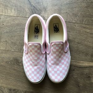 Pink checkerboard slip on vans